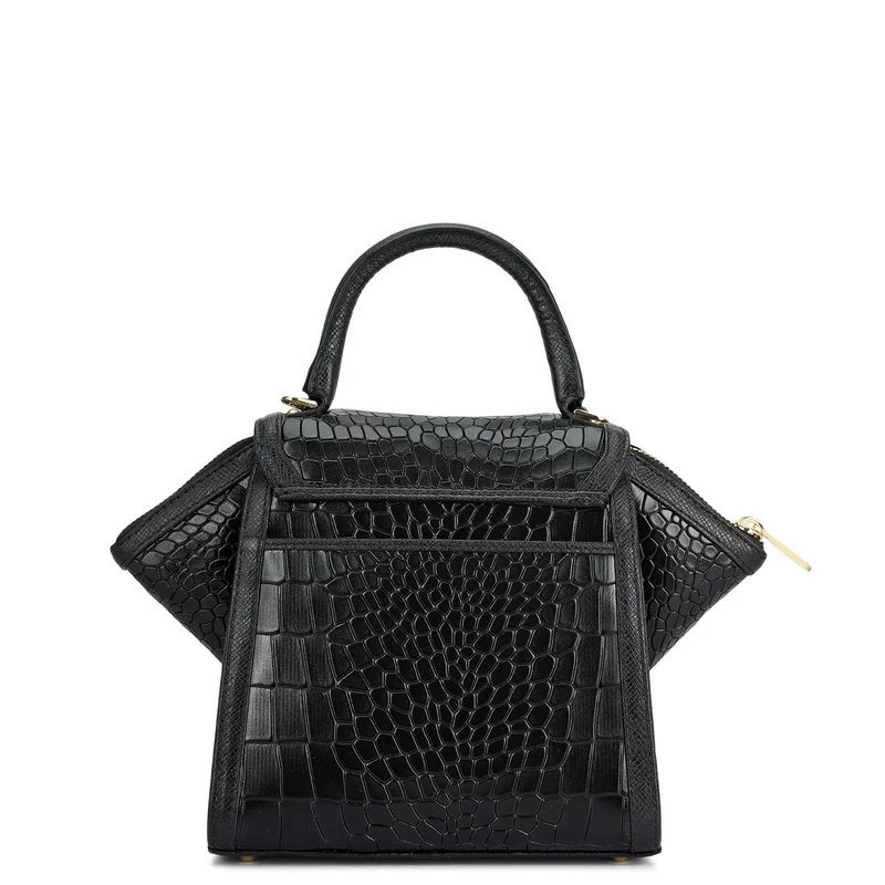 Da Milano Black Small Croco Leather Satchel - Black for Women | Best Price UAE